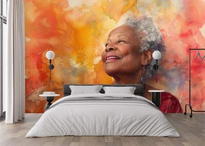 A woman in a red shirt smiling. Suitable for lifestyle and happiness concepts Wall mural