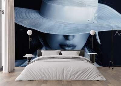 A woman wearing a white hat and shirt. Suitable for fashion and lifestyle concepts Wall mural