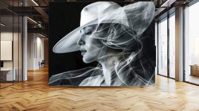 A woman wearing a white hat and veil, suitable for wedding concepts Wall mural