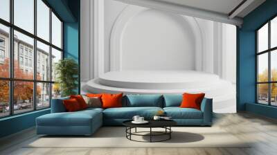 An empty white room with columns and arches, suitable for various design projects Wall mural