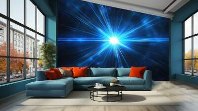 Bright blue star burst on a dark black background, suitable for various designs Wall mural