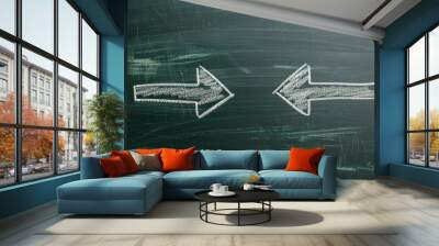 Chalk drawing of two arrows pointing in opposite directions, great for illustrating opposing views or contrasting ideas Wall mural