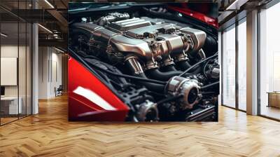 Close-up of Car Engine with Hood Open Wall mural