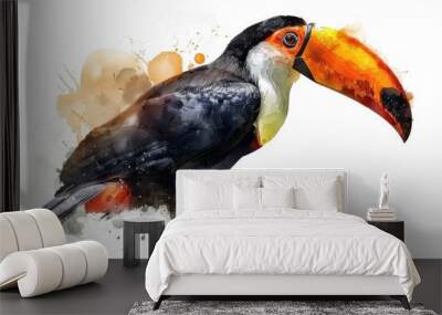 Colorful toucan bird illustration on a white background, perfect for illustrations and design projects Wall mural