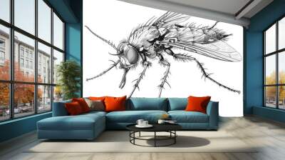 Detailed black and white drawing of a fly, suitable for scientific or educational purposes Wall mural