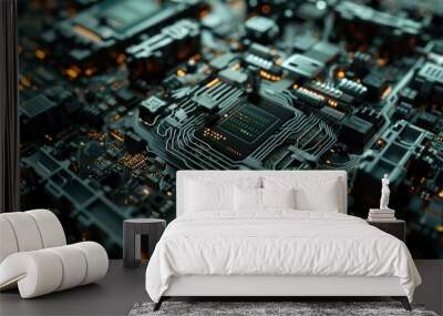 Detailed view of a computer circuit board. Suitable for technology concepts Wall mural