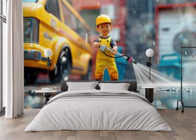 Figurine of a construction worker spraying water, suitable for construction or maintenance concepts Wall mural