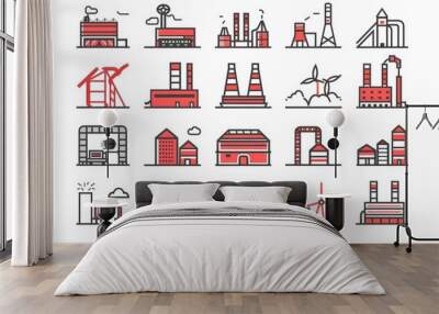 Industrial complex with multiple factory buildings and equipment, suitable for business or industry-related projects Wall mural