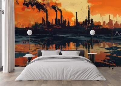 Industrial factory with smoke coming out, suitable for environmental or industrial concepts Wall mural