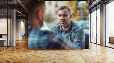 Men Conversing in Car Wall mural