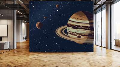 Planet Saturn with beautiful rings in the background. Suitable for science and astronomy concepts Wall mural