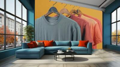 Shirts hanging on rack, various colors and styles Wall mural