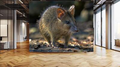 Small brown animal standing on a dirt field, suitable for nature and wildlife concepts Wall mural