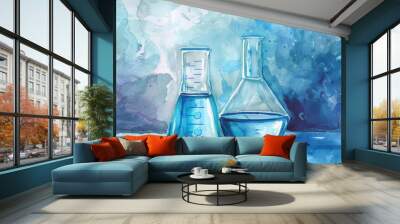 Two beakers filled with liquid, laboratory equipment Wall mural