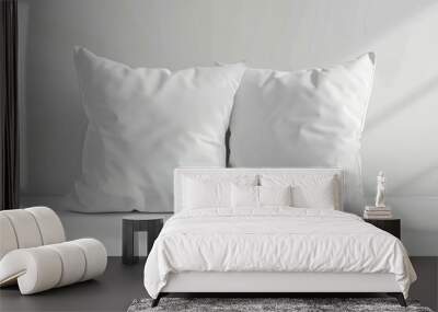 Two white pillows sitting on top of a white table. Suitable for home decor concepts Wall mural