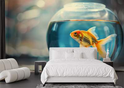 Close-up of a goldfish swimming in a bowl Wall mural