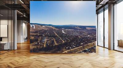 aerial view roof top village with drone. Wall mural