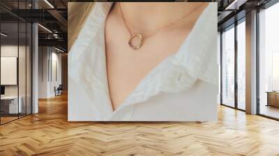 Close up Detail of a Beautiful Necklace in Glamour Shot - Image of a beautiful precious piece around model s neck. Wall mural