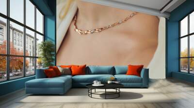 Close up Detail of a Beautiful Necklace in Glamour Shot - Image of a beautiful precious piece around model s neck. Wall mural