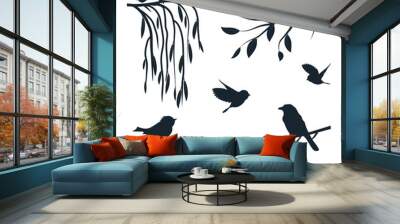 Birds on branches set. Vector illustration Wall mural