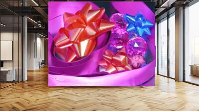 gift box with red ribbon and bow Wall mural