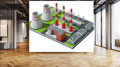 3d illustration. Model of a coal-fired power plant. Isometric view. 3d rendering Wall mural