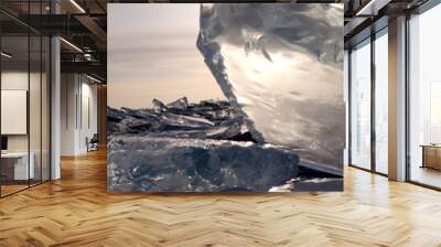 Winter. Extremal cracks on Ice of Lake Baikal. thickness of about one meter. . Ice storm. Used toning of the photo.  Wall mural