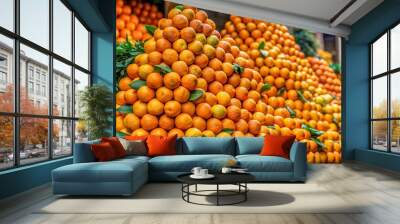 A large pile of oranges is stacked on top of each other Wall mural