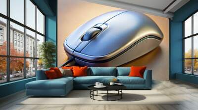 A silver computer mouse is sitting on a table Wall mural