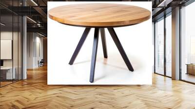 A wooden table with black legs and a round top Wall mural