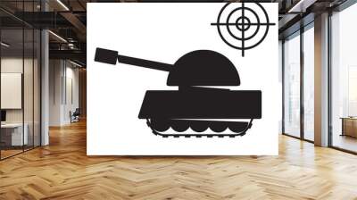 Tank cartoon with target black on isolated background. Vector image Wall mural