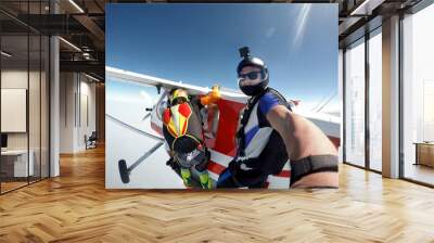 Skydiver self portrait before exit the plane Wall mural