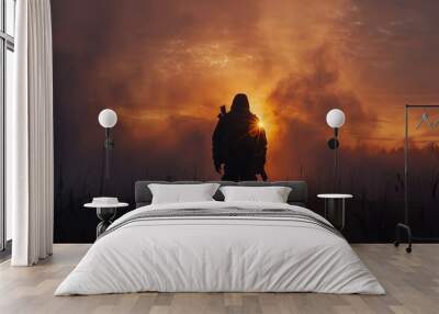 War. Soldiers. Background. Determination etched in silhouette. Wall mural