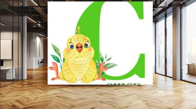 English letter C and Chicken. English letter of the alphabet, watercolor drawing, chick, chick Wall mural