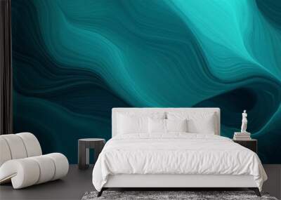 Smart blue blurred pattern with a digital aesthetic, featuring a smooth, dark background accented by green hues. The shiny, silky surface gives a sleek, modern, and smooth appearance. Wall mural