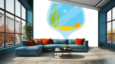 Fishbowl. Aquarium with algae in flat style. Vector illustration. Empty isolated aquarium in cartoon style. Wall mural