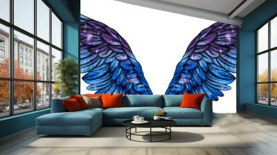 Beautiful bright magic glittery blue violet wings, raster Wall mural