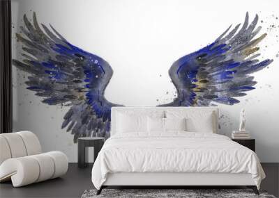 beautiful grey blue golden watercolor wings Wall mural