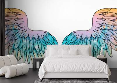 Beautiful magic glittery rainbow wings, raster Wall mural