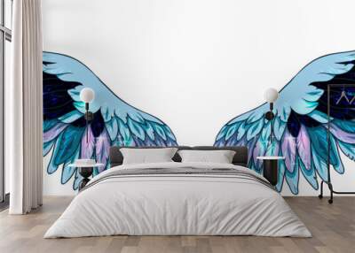 Beautiful magic glowing shiny blue wings, vector Wall mural