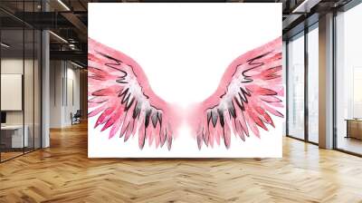 Beautiful magic pink black watercolor wings Wall mural