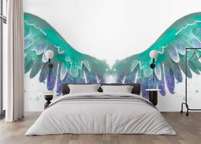 Beautiful magic watercolor turquose violet wings Wall mural