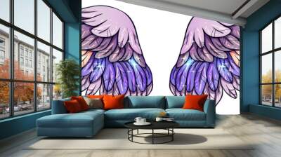 Beautiful shiny glittery magic angel violet peachy wings, vector Wall mural