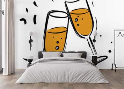 Two champagne glasses cheers, color vector illustration Wall mural