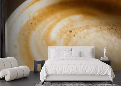 Thick milk foam in a cup of cappuccino, macro shot Wall mural