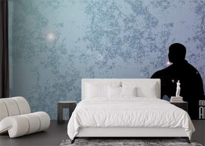 Abstract background with an imitation of the sky and a silhouette of a sitting person in vector design Wall mural