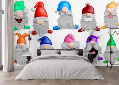 Vector set of funny bearded dwarfs in cartoon style Wall mural