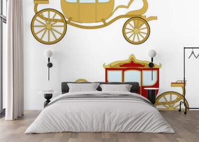 Fairytale realistic red gold royal for princess wedding carriage illustration with an outline Wall mural