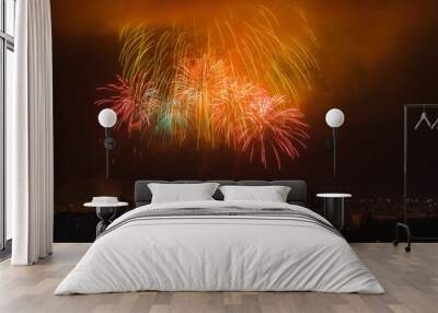 Beautiful fireworks display. Salute in honor of the Victory Day over the city. Wall mural