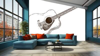 Illustration sketch acoustic guitar in black and white style. Vector illustration Wall mural